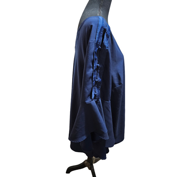 Lane Bryant Blue Peplum Sleeve Blouse with Back Tie Detail, Sz 14/16 - NWOT - Picture 6 of 8